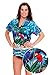 Funky Hawaiian Blouse Women Short-Sleeve Front-Pocket Surf Beach Sun Turquoise