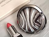 Murano Art Deco Round Compact Mirror Silver And Burgundy Glass