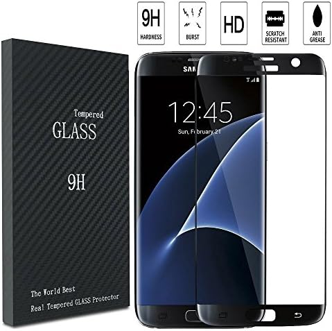 S7 Edge Screen Protector, iwolkon 0.2mm Thinnest Full Screen 5.5" Premium Tempered Glass Screen Protector Film for Samsung Galaxy S7 Edge (Black)