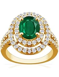 18K Yellow Gold Oval Cut Emerald Ring With Sidestones