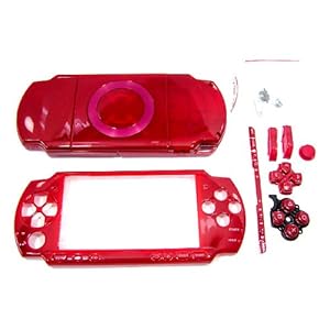 【クリックで詳細表示】PSP 2000対応互換品！ ★ シェルケース フェイスプレート フルセット・レッド★ ボタン一式付！