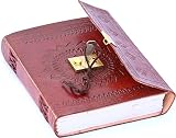 QualityArt Handmade Leather Journal Vintage Style Real Lock And Key Celtic Golden Lock Notebook Diary Sketchbook 7x5