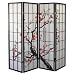 ORE International  Black 4 Panel Plum Blossom Screen Room Divider