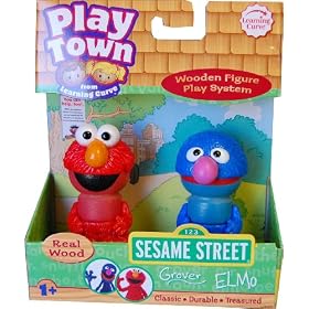 Sesame Street Play Town Learning Curve Real Wood 2pk Grover & Elmo Case Of 6