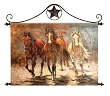 Hoof Beats Horses Hand Painted Canvas Wall Art with Metal Wall Medallion (42.5x34 inches)