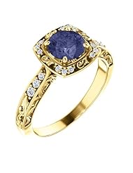 18K Yellow Gold 6.00mm Round Cut Iolite and Diamond Ring -- LIFETIME WARRANTY