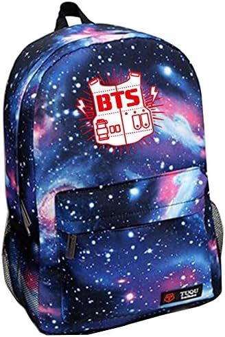 Galaxy BTS Backpack Kpop Bangtan Boys School Backpack Rucksack Book Bag for Students (Blue)