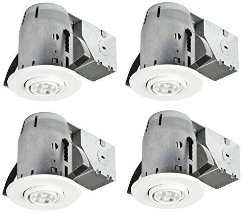 Globe Electric 90718 3″ LED IC Rated Dimmable Downlight Swivel Spotlight Recessed Lighting Kit, Easy Install Push-N-Click Clips, (4-Pack), 4x LED Bulbs Included, White Round Trim