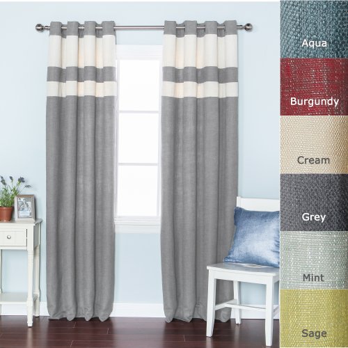Grey Striped Heavyweight Textured Faux Linen Grommet Top Curtain Pair 84″ L Curtain Store