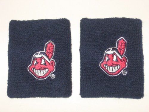 CLEVELAND INDIANS Team Logo COTTON WRISTBANDS -(set of 2)