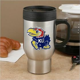 Kansas Jayhawks College 16 Oz Stainless Steel Travel Tumbler and Ceramic Coffee Mug Set