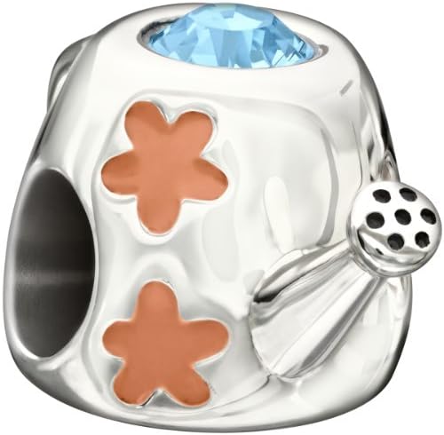 New Authentic Chamilia Watering Can - Coral Enamel &amp; Swarovski Charm Bead 2025-1097 "Gift Boxed"