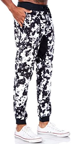 MEN'S BASIC FLEECE PAINT DESIGN ACTIVE JOGGER PANTS 31051 (M, Black)