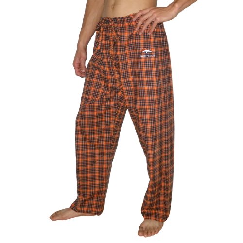 Mens NFL Denver Broncos Plaid Cotton Thermal Sleepwear / Pajama Pants - Black & Orange (Size: L)