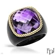 FPJ Terrific Ring With 67.00ctw Precious Stones - Genuine Amethyst and Onyx in 14K Yellow Gold. Total item weight 15.0g - Size 9.5 (Size 5.5)