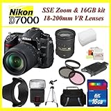 IMAGE OF Nikon D7000 16.2MP DX-Format CMOS Digital SLR with 3.0-Inch LCD with Nikon AF-S DX NIKKOR 18-200mm f/3.5-5.6G ED VR Zoom Lens (BLACK) + SSE Huge Value 16GB Accessory Package