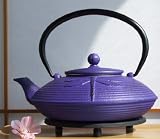 Trivet & Cast Iron Purple Dragonfly tea pot kettle 0.8 litre Japanese Tetsubin style  from Gifts Of The Orient