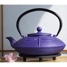 Trivet & Cast Iron Purple Dragonfly tea pot kettle 0.8 litre Japanese Tetsubin style