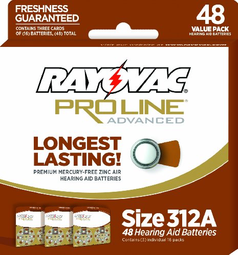 Rayovac proline size 312 hearing aid batteries, 48 pack (012800499953)