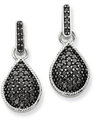 14K White Gold Black Diamond Teardrop Dangle Post Earrings