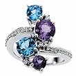 14K White Gold Swiss Blue Topaz, Amethyst and Diamond Ring