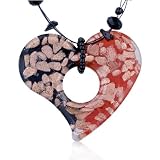 Murano Glass Half Black Red Open Heart Pendant