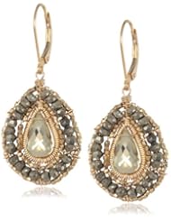 Dana Kellin Olive Quartz Centered Between Pyrite and Hand-Cut Gold Bead Earrings