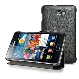 Galaxy Note 用横開きスタンド機能付きレザーケース ICARER（本革）ブラック　液晶保護シート付