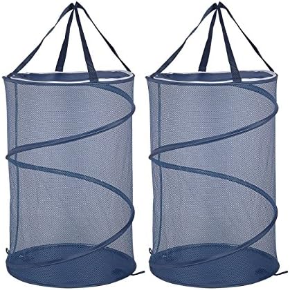 Landoom Hampers for Laundry, Pop Up Mesh Folding Laundry Baskets for College Dorm, 24 x 16 Inch with 3.0mm Sturdy Wire Frame, Pack of 2 - Navy Blue