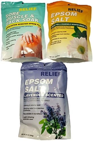 Lavender Eucalyptus Green Tea/Chamomile Epsom Salt Bath Soak BUNDLE (3 Pack) 1 Pound Each