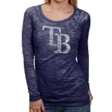 MLB Touch by Alyssa Milano Tampa Bay Rays Ladies Navy Blue Sheer Burnout Crystal Logo Premium T-shirt (Medium)