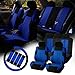 FH-FB071115 Complete Set Travel Master Seat Covers Airbag Ready & Rear Split with Steering Wheel Cover, Seat Belt Pads Blue- Fit Most Car, Truck, Suv, or Van