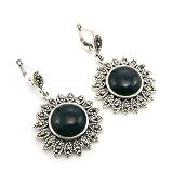 11.8g Green Agate Gemstone Genuine Marcasite 925 Sterling Silver Earring