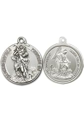 Highest Quality Vintage Die Solid .925 Solid Sterling Silver St. Saint Christopher and Guardian Angel Sterling silver Rare Unique Vatican Commissioned 100 Year Old Design Relic Protector Charm Medal Pendant, Gift Boxed