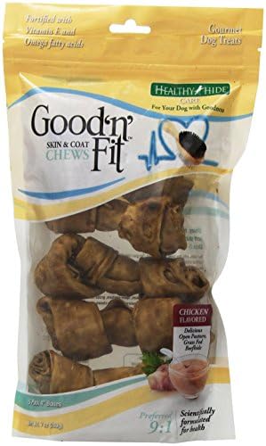 Healthy Hide Good 'n' Fit Skin and Coat Chews, Chicken Flavored Rawhide Bone, 4-Inch, 5-Pack