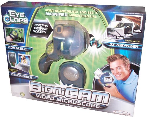 EyeClops Portable Recordable Bionicam Video Microscope that Plugs to Your TV with Removable USB Drive, LCD Video Screen, Digital Control Panel, EZ Grip Texture and Multi-Zoom Adjustment Magnification 100x, 200x and 400x