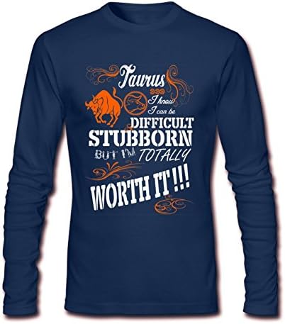 Xuely Men's Funny Zodiac Taurus Pattern Worth It Long Sleeve T-shirt M Navy Blue