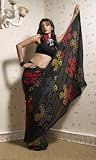 Black Party wear contemporary georgette sari fabric / saree / wrap - Sequin Embroidered