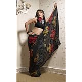 Black Party wear contemporary georgette sari fabric / saree / wrap - Sequin Embroidered