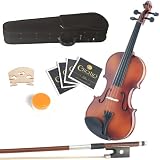 Mendini MA350 15 Satin Finish Solid Wood Viola + Hard Case, Bow, Rosin, Extra set of Strings & Bridge