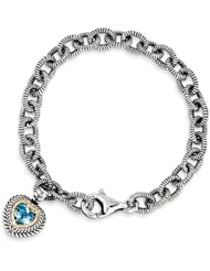 Genuine Sterling Silver & 14K Yellow Gold 6.43 Swiss Blue Topaz 7.5 Inch Heart Bracelet 8 .6 Grams Of Gold
