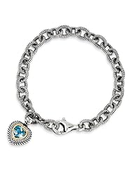 Sterling Silver W/14k 6.43swiss Blue Topaz 7.5in Heart Bracelet