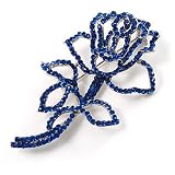 Luxurious Large Swarovski Crystal Rose Brooch (Silver&Sapphire Blue)