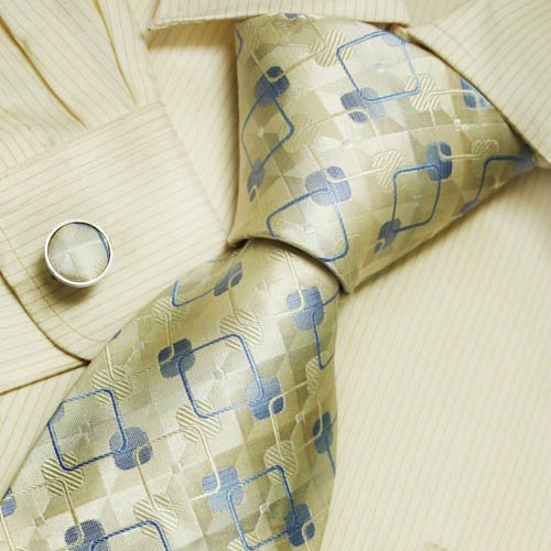 Khaki pattern men wearing ties blue gift for dad discount silk neckties cufflink set 5031