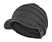 Jiaolun Charcoal Cable Ribbed Knit Beanie Hat w/Visor Brim – Chunky Winter Skully Cap