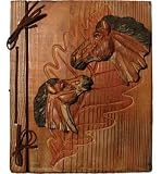 Decorative Rustic Wood Carved Horse Design Picture Photo Album 5X7