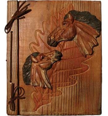 Decorative Rustic Wood Carved Horse Design Picture Photo Album 5X7