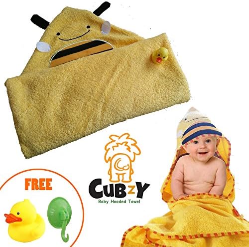 Baby bath towel, Baby Hooded Towel by Cubzy, cute &amp; comfy for babies and toddlers with a free rubber duck and a hook!
