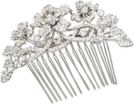 Silver Flower Bridal Wedding Rhinestone Crystals Hair Comb Hair Jewelry Accessories 2255R
