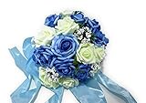 [Neustadt] ウェディングブーケに バラ 造花の ブーケ (ホワイト×ブルー)